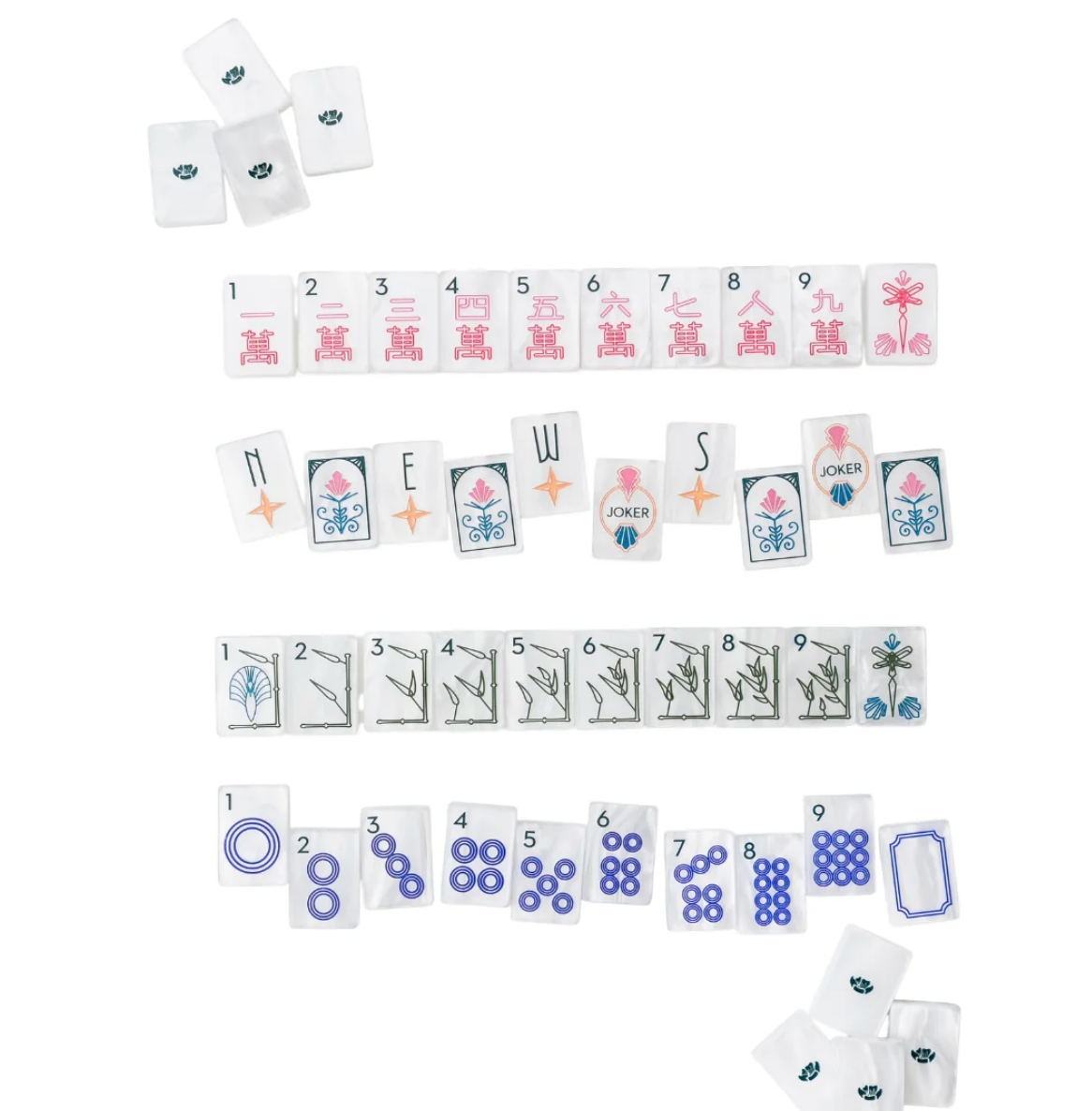 White Mother of Pearl Deco Mahjong Tiles