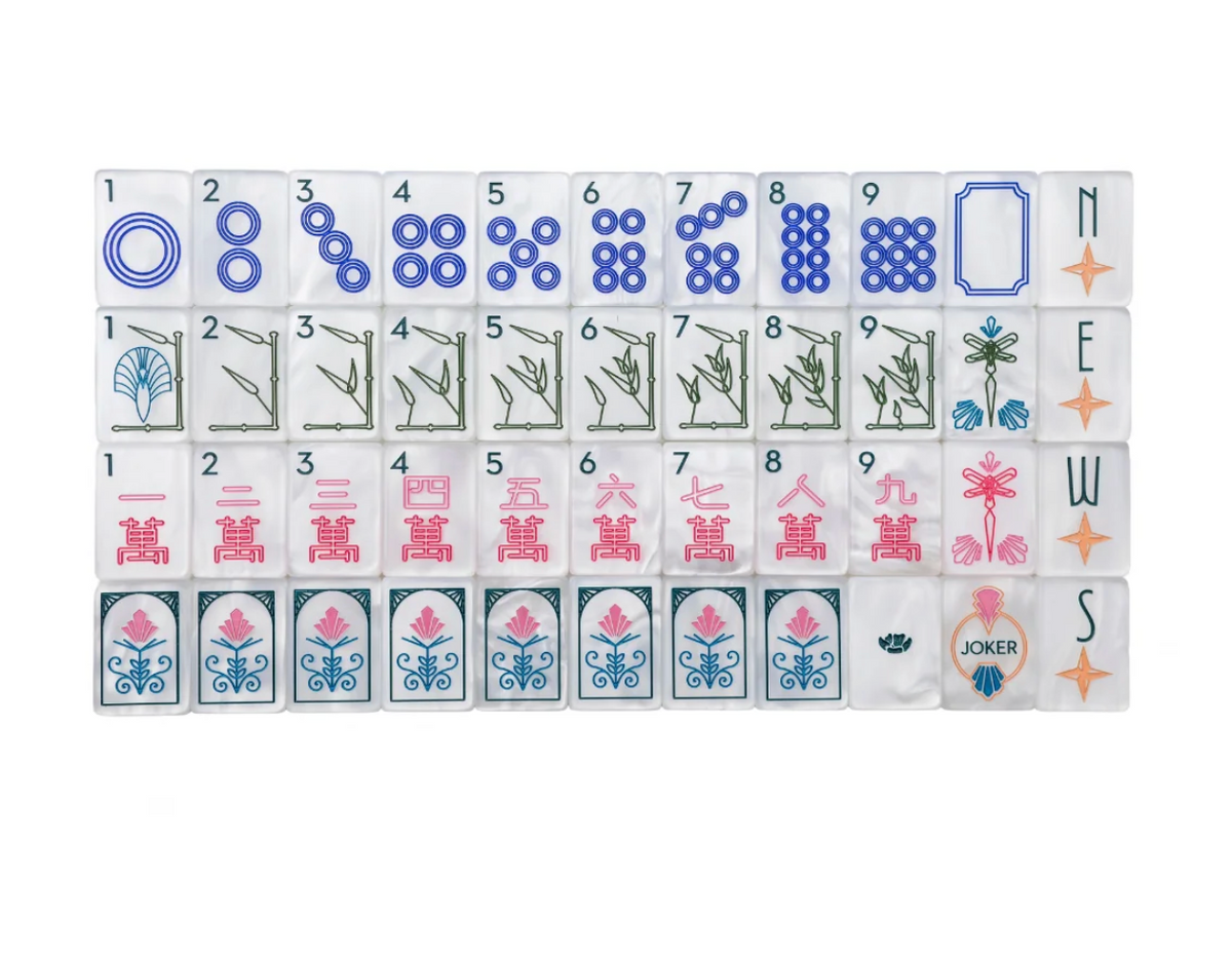 White Mother of Pearl Deco Mahjong Tiles