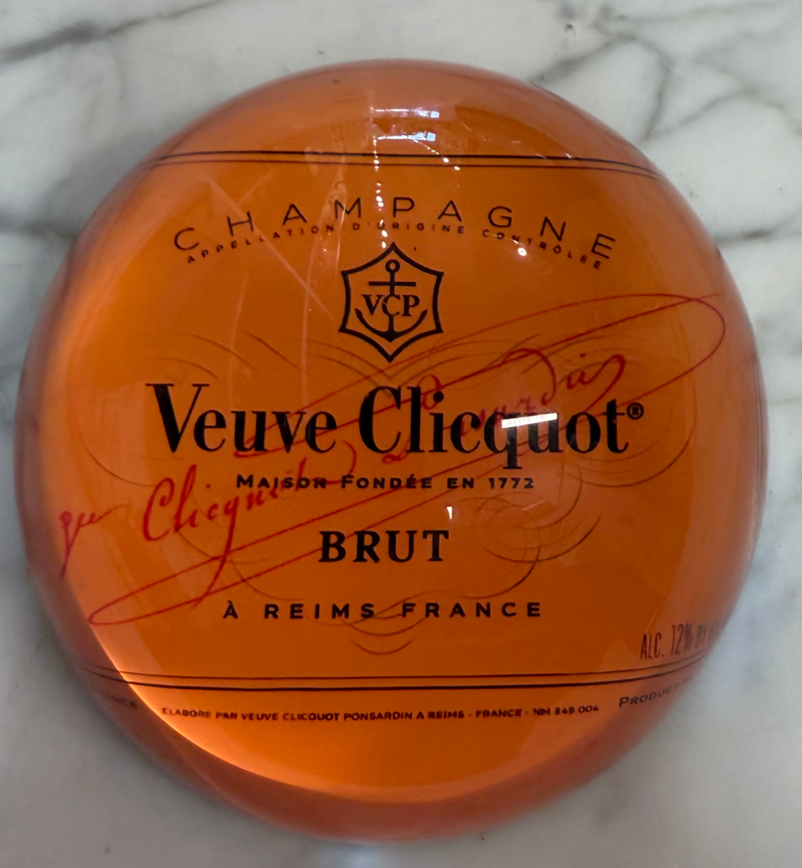 Veuve Champagne Paperweight (Pink or Orange)