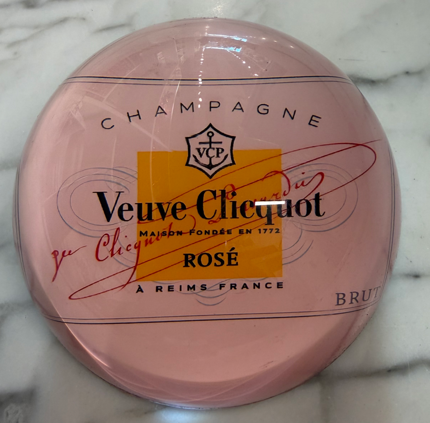 Veuve Champagne Paperweight (Pink or Orange)