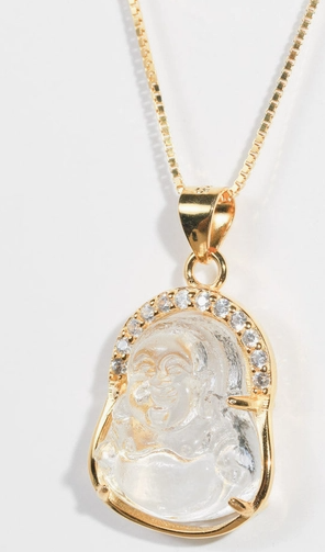Mini Buddah Charm Necklace - Rose or Clear Quartz