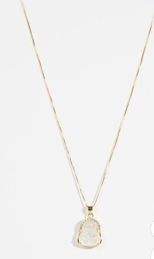 Mini Buddah Charm Necklace - Rose or Clear Quartz
