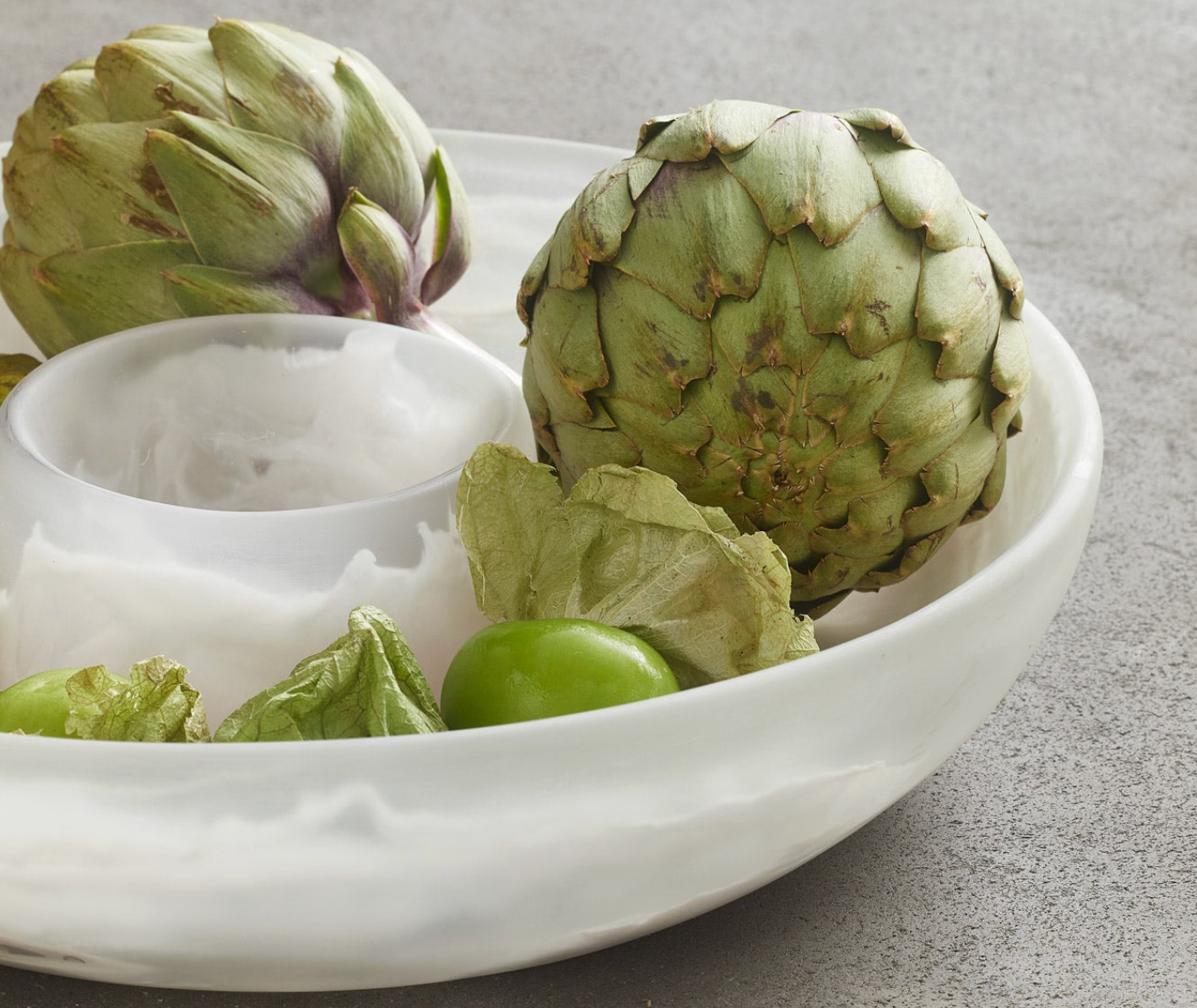 Hugo, White Swirled, Chip and Dip Bowl in Resin