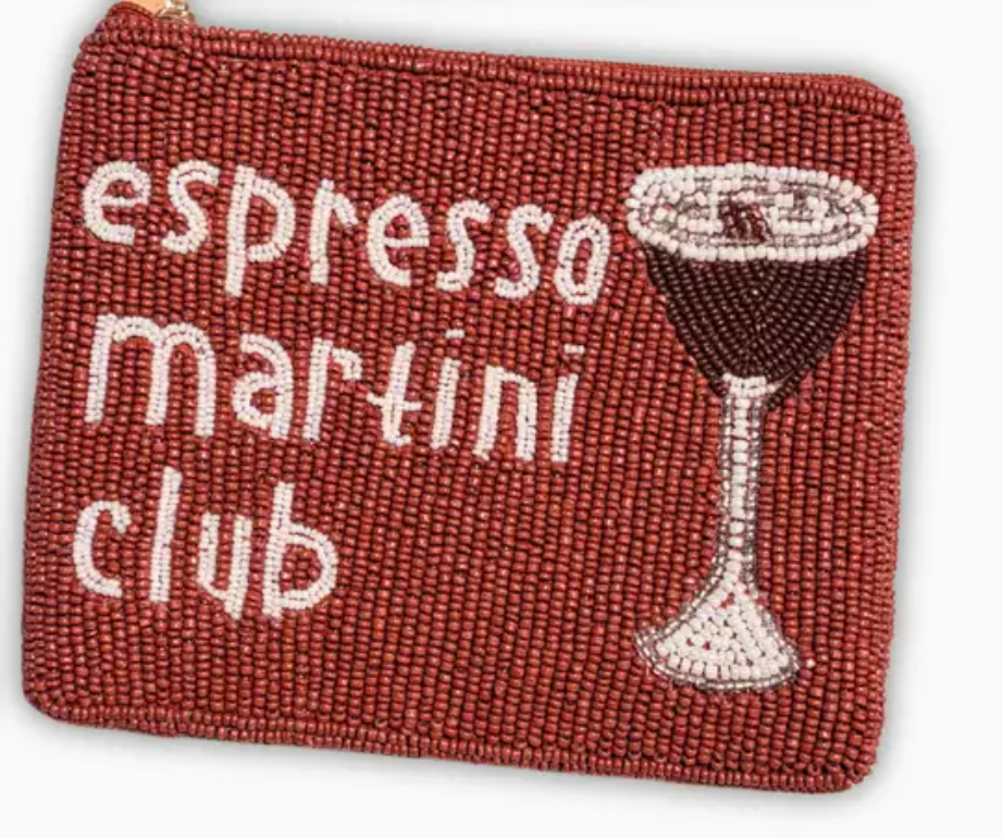 Espresso Martini Club or Can I pull you For a Chat(XL) Luxury Beaded Coin Purse - Trendy Coin Pouch