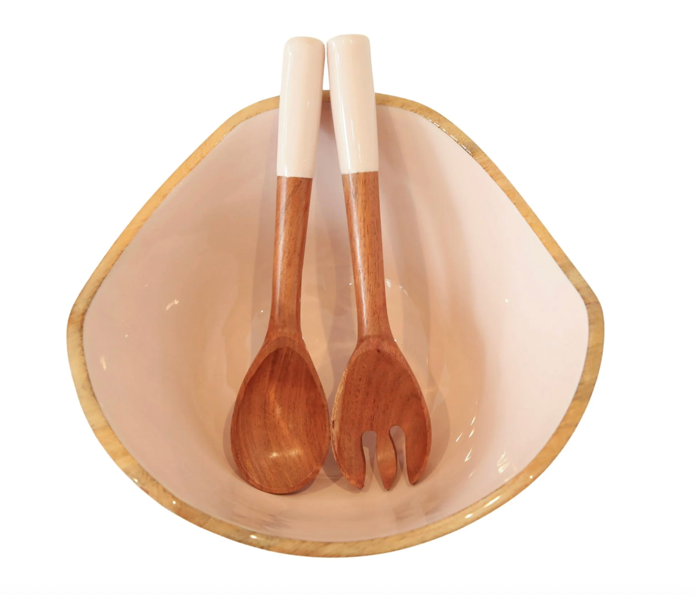 Mango Wood and Enamel Salad Bowl and Servers Set (Gray)