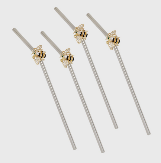 Stripey Bee Metal Straws, set of four