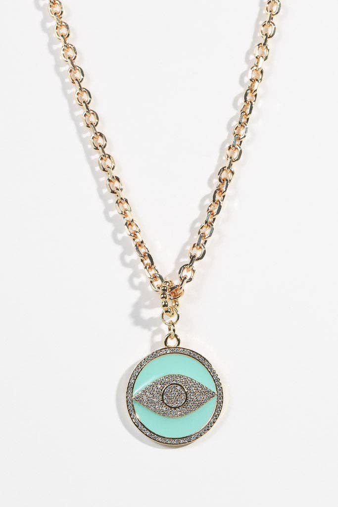 Lucky Charm: Faux Turquoise and Crystal Evil Eye Necklace