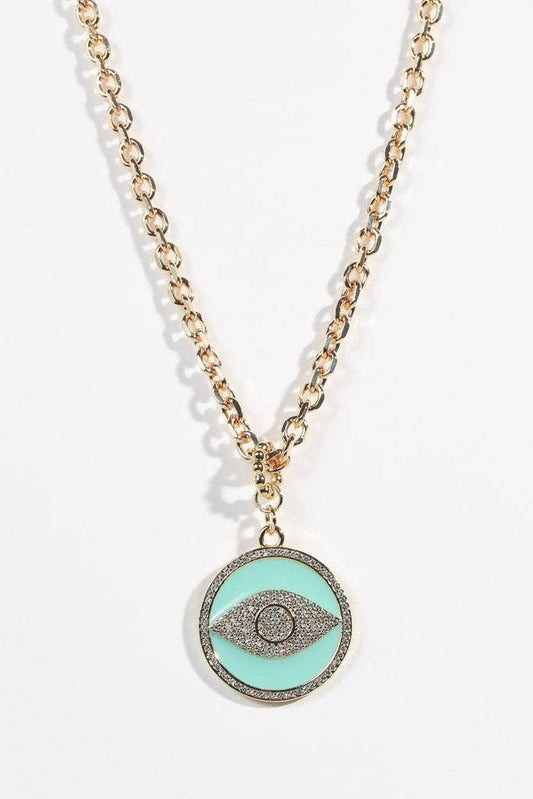 Lucky Charm: Faux Turquoise and Crystal Evil Eye Necklace
