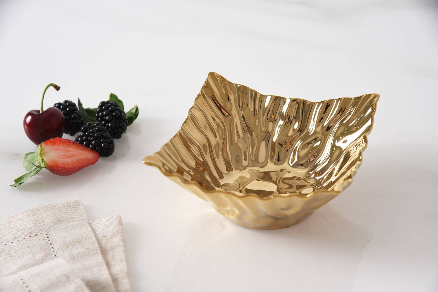 Square Gold Snack Bowl with Pointed Edges