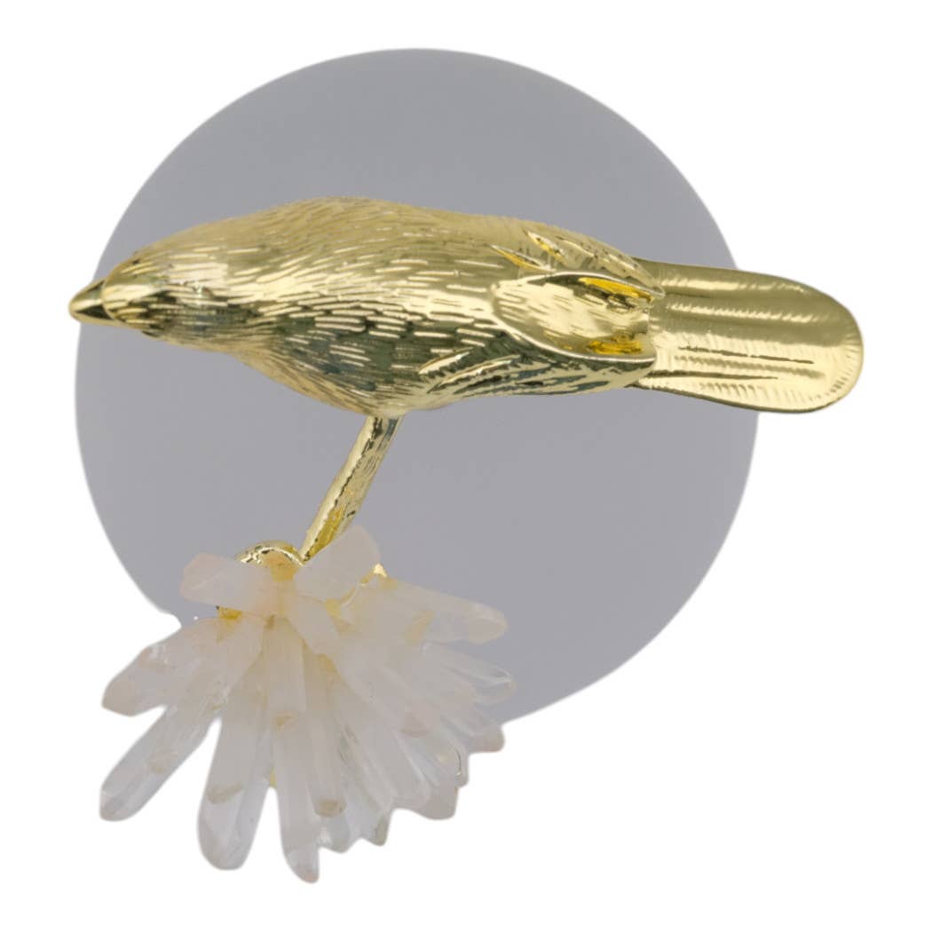 Sculpture - White and Gold Metal Bird on Sphere, 7 in.