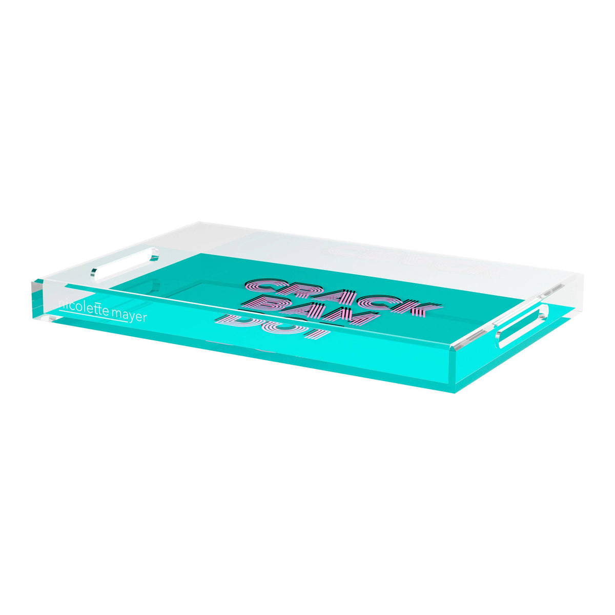 Mahjong Crack Bam Dot Acqua Pink Acrylic Rectangle Decorative Tray