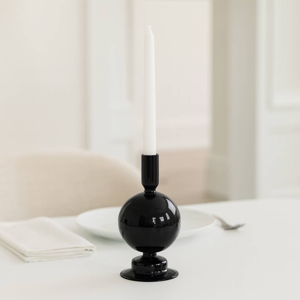 Taper Candle Holder - Black Glass Bubble, 7 in.