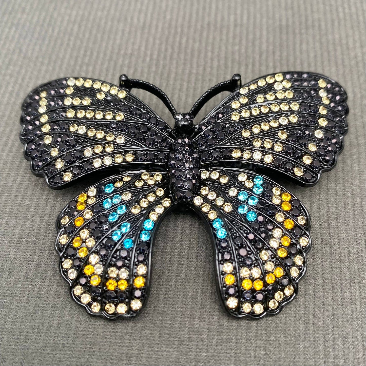 Rhinestone Inlaid Black Butterfly Brooch