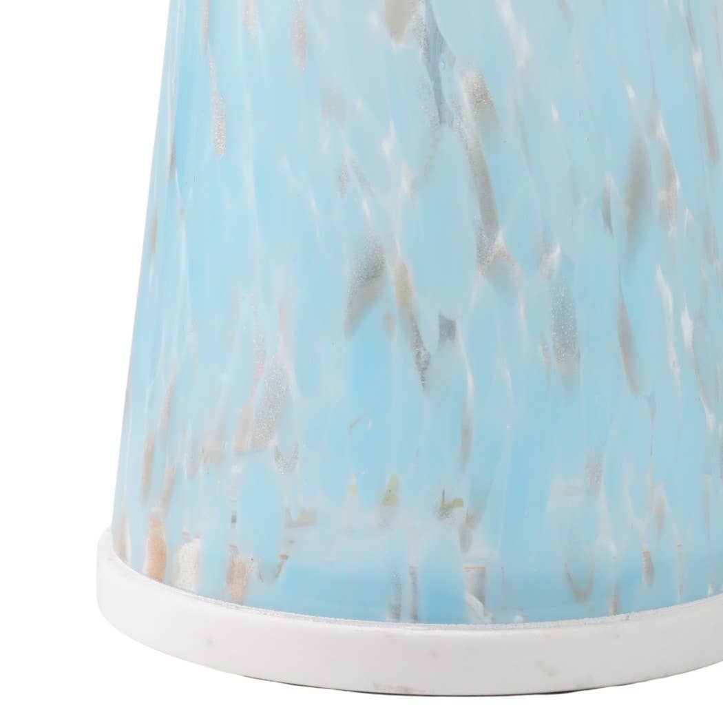 Side Table - Brown/Amber Marble Top with Pedestal, 21 in.