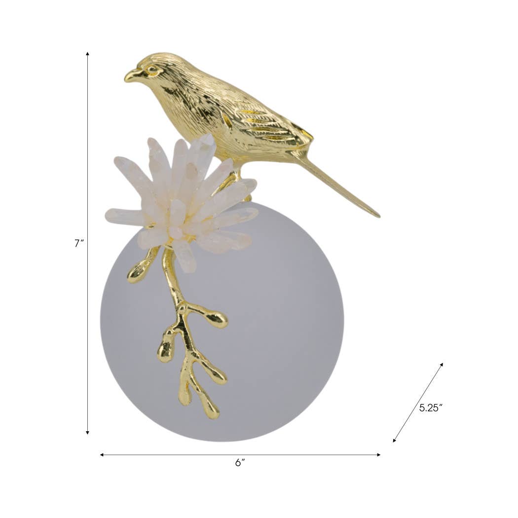 Sculpture - White and Gold Metal Bird on Sphere, 7 in.