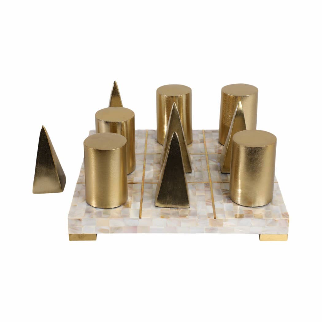Table Game - Ivory Resin Metal Tic Tac Toe Set