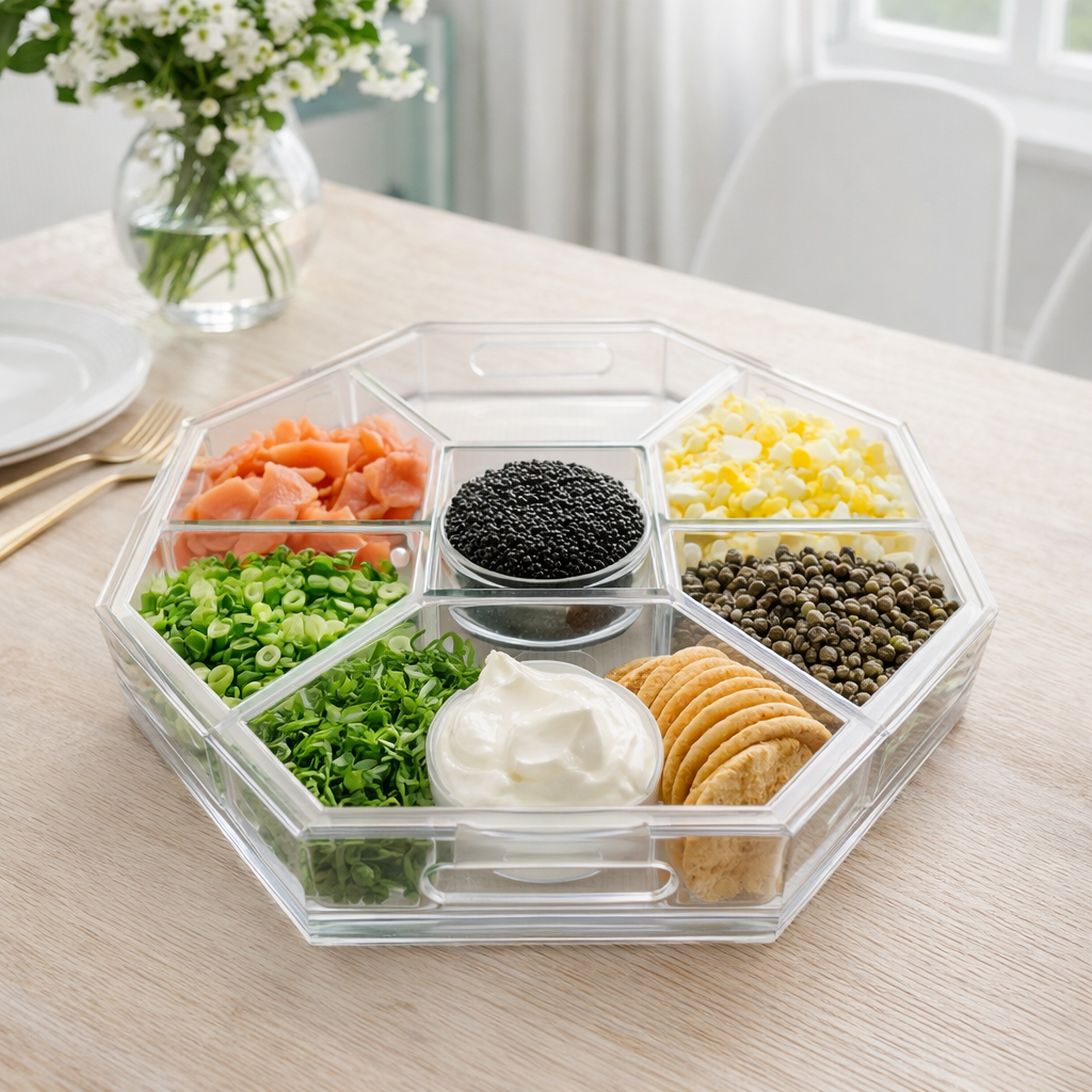 Acrylic Entertainer Tray, Social Serving, Clear/White