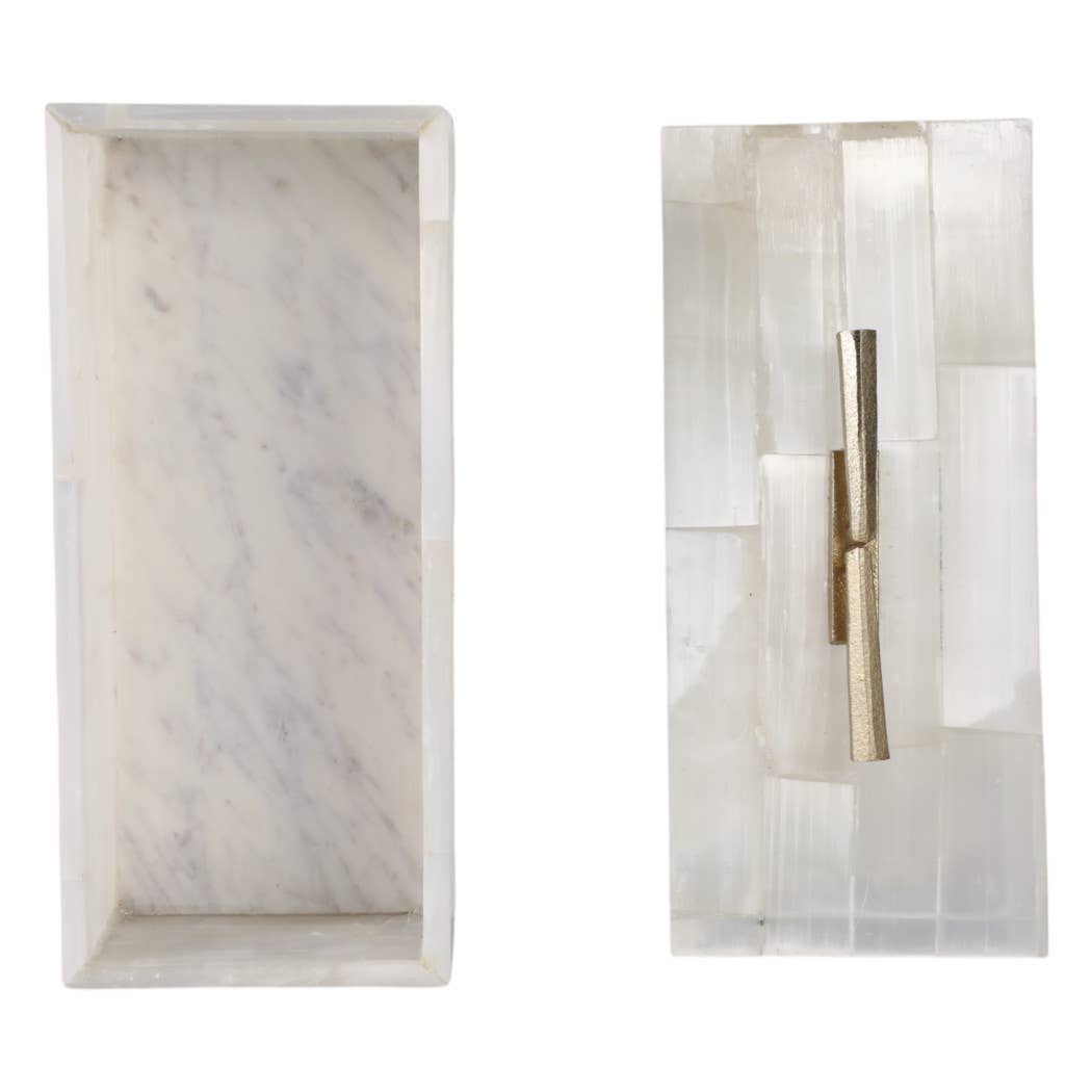 Decorative Box - White Selenite Stone with Gold Top