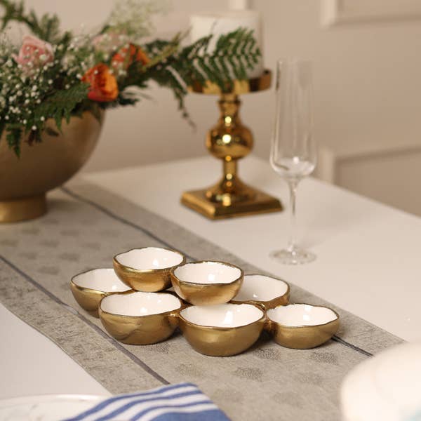 Gold and White Enamel 8 Bowls Cluster