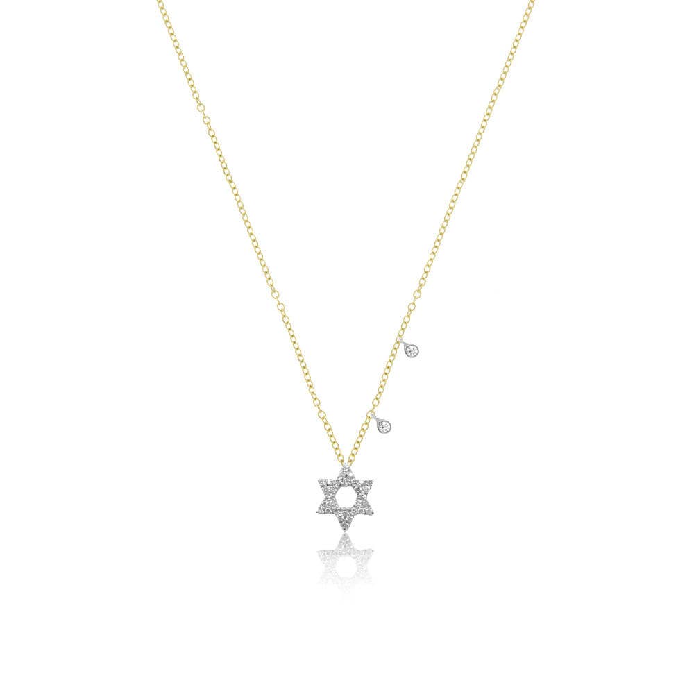 14kt Yellow Gold and Diamond Dainty Jewish Star/ Star of David Necklace