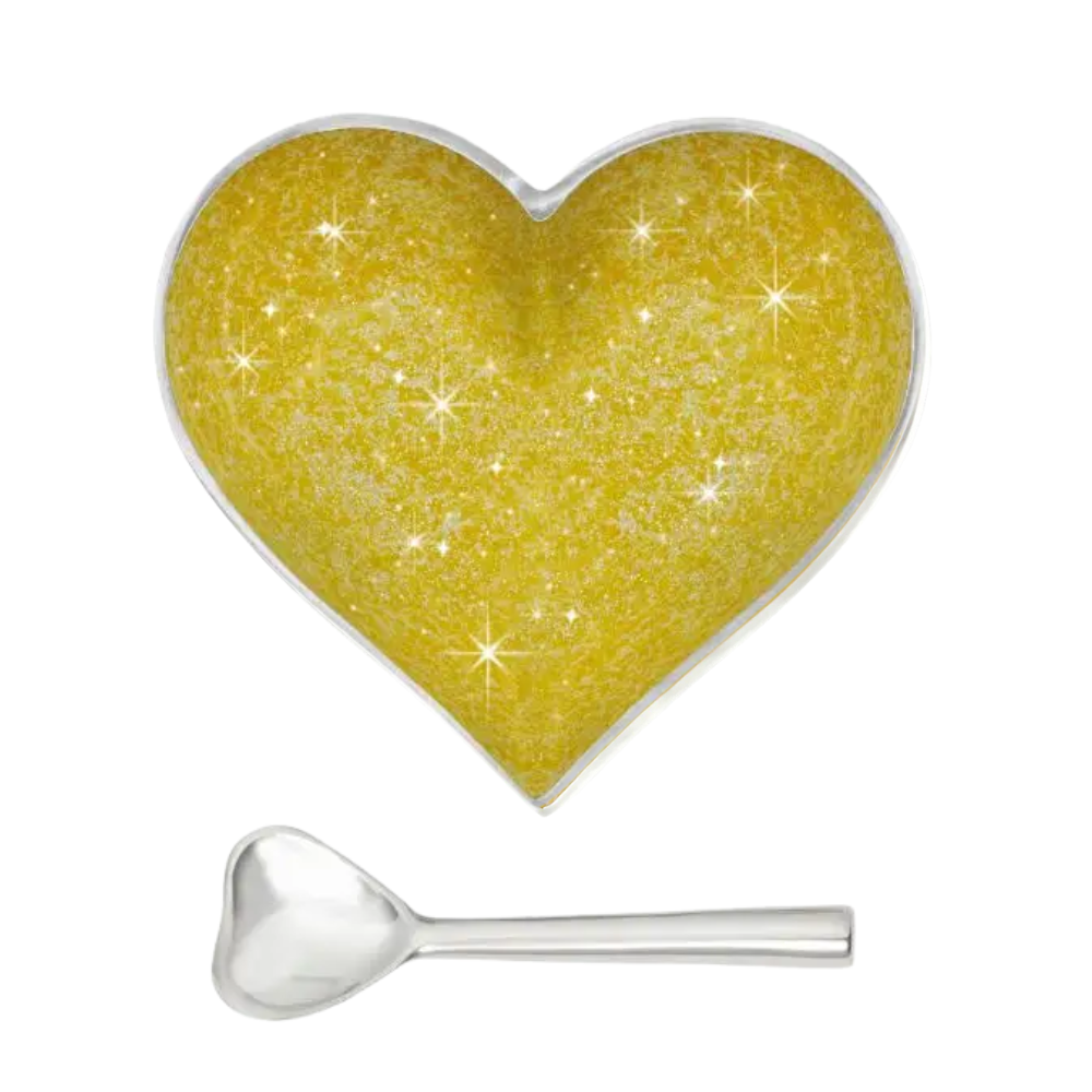Happy Sparkly Yellow Heart with Heart Spoon