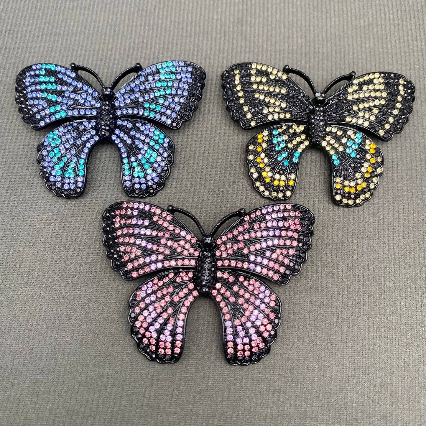 Rhinestone Inlaid Black Butterfly Brooch