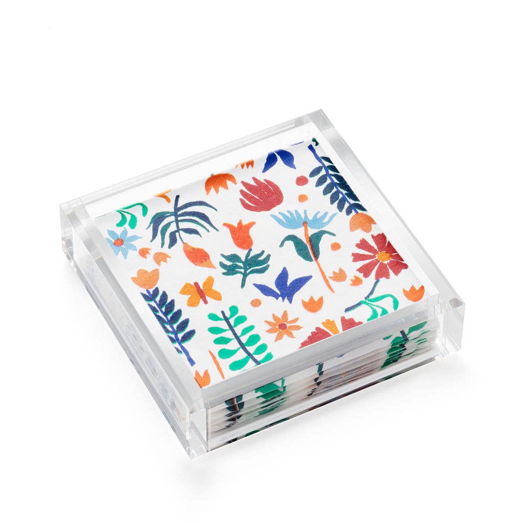Hamptons White Hand Cut Luxury Cocktail Napkin Acrylic Tray