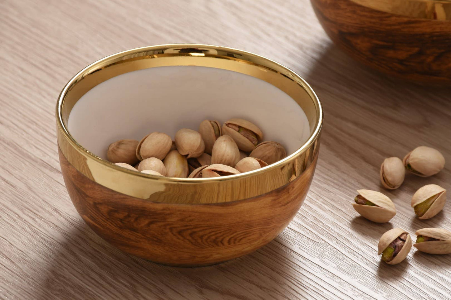 Rustic Wood Deign Snack Bowl in Porcelain
