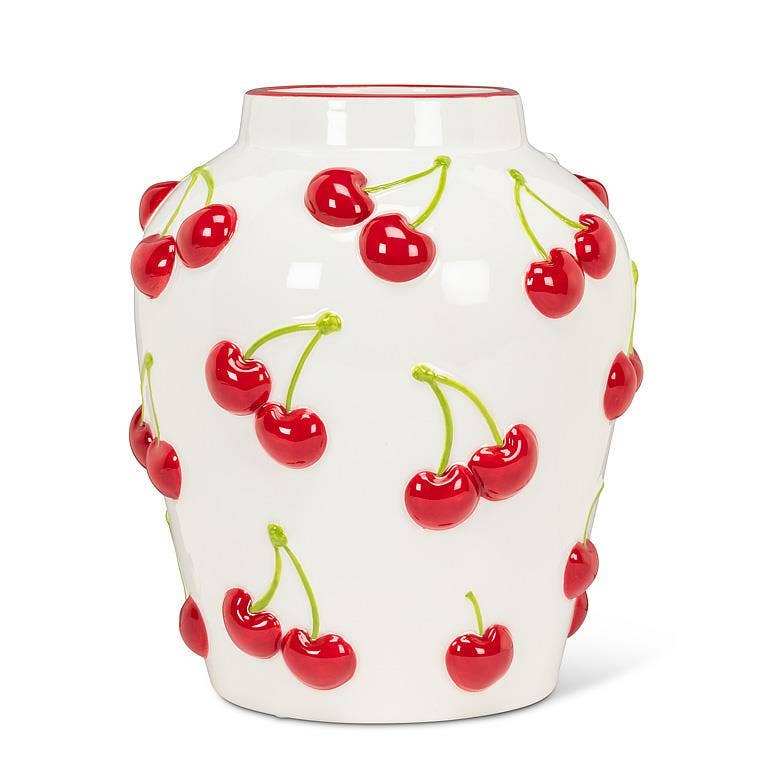 Large Vase with Cherries-8"H