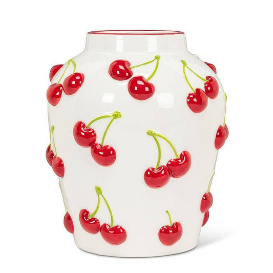 Large Vase with Cherries-8"H