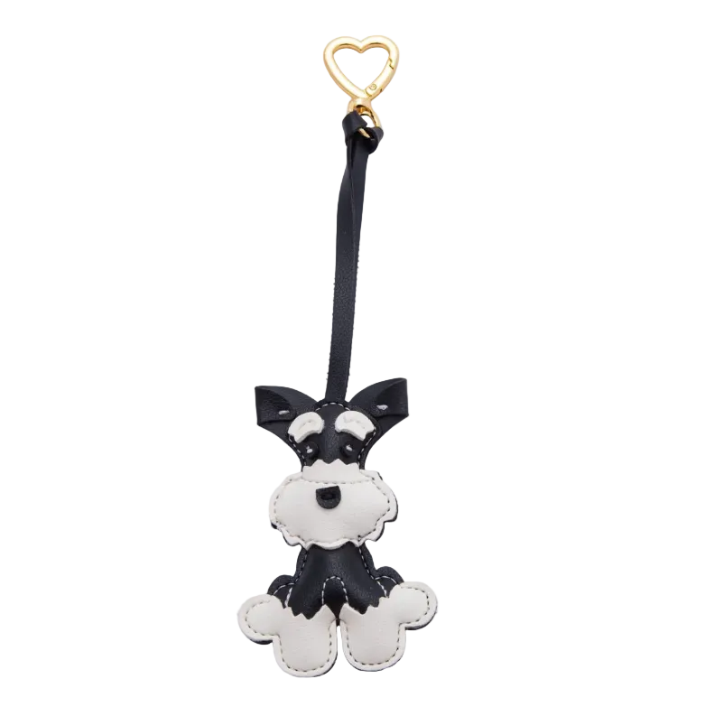 Pleather Schnauzer Dog keychain, bag charm with gold filled heart clip