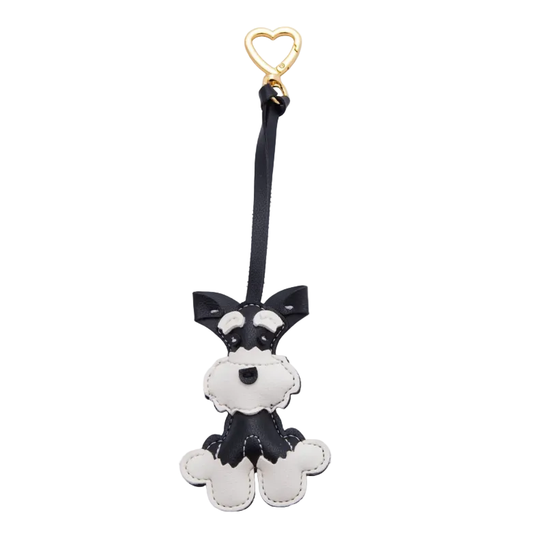 Pleather Schnauzer Dog keychain, bag charm with gold filled heart clip