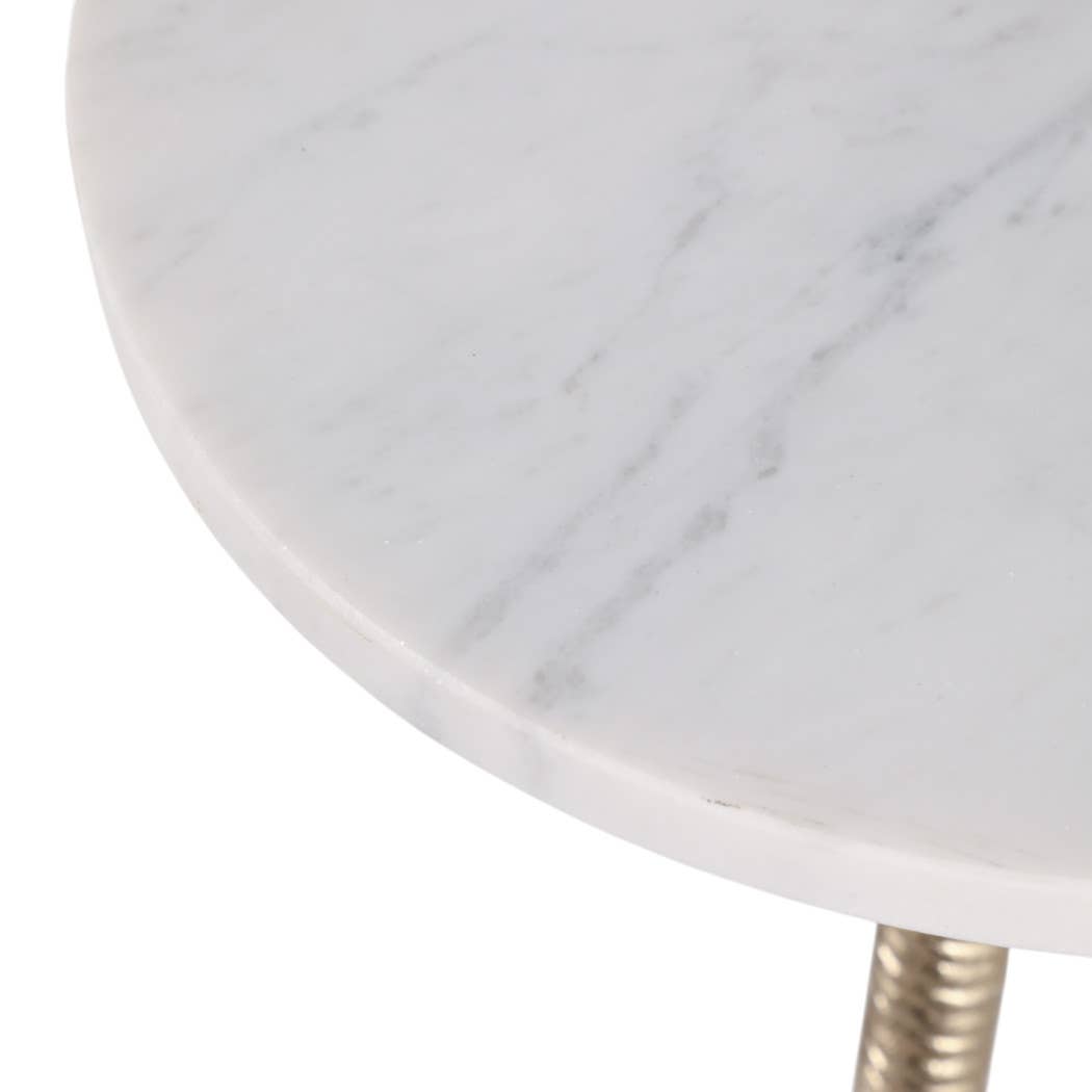 Drink Table - White Marble Top Pedestal Metal Base, 26 in.