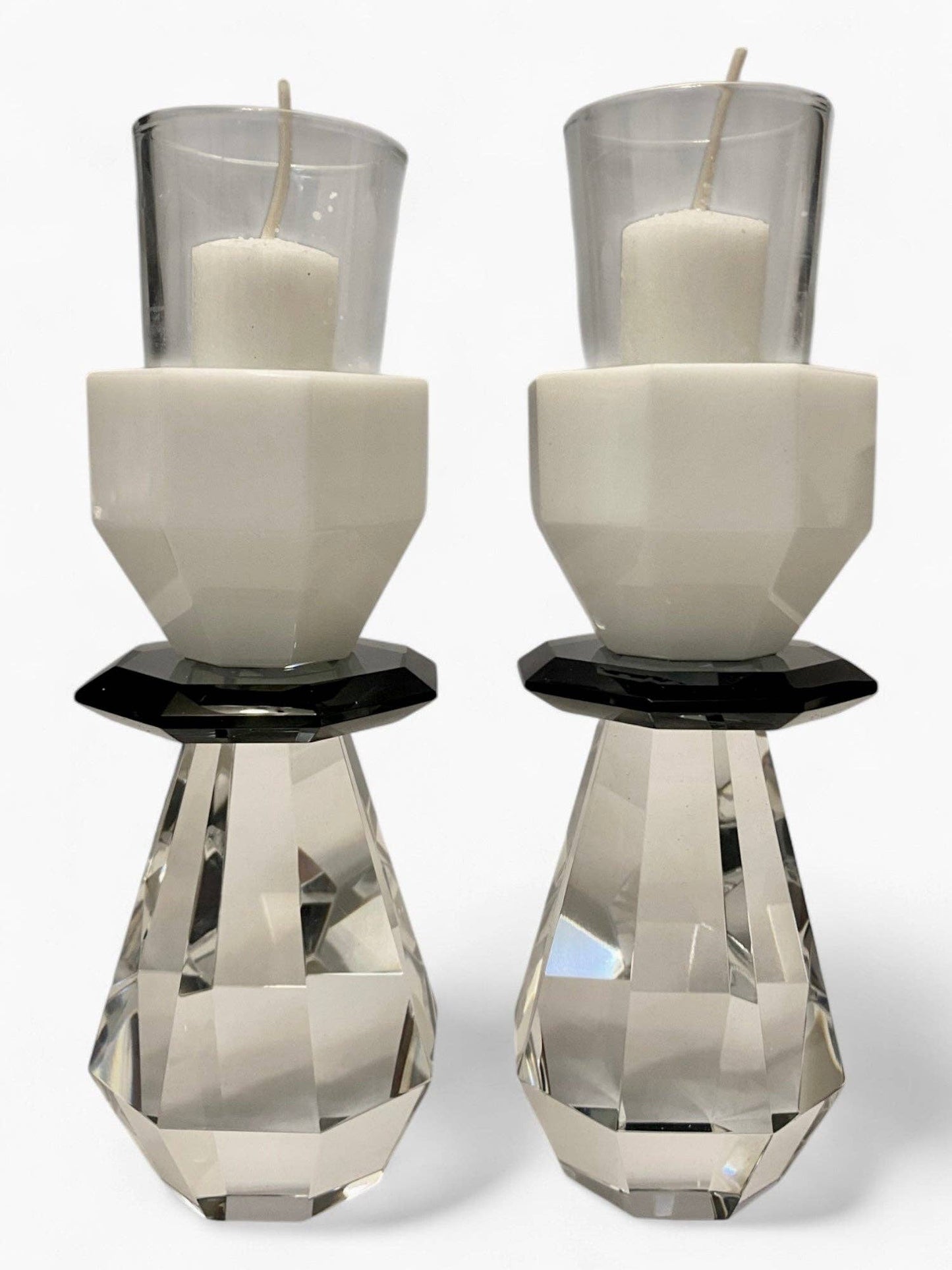 Modern Cut Candle Holder in White/Black Crystal