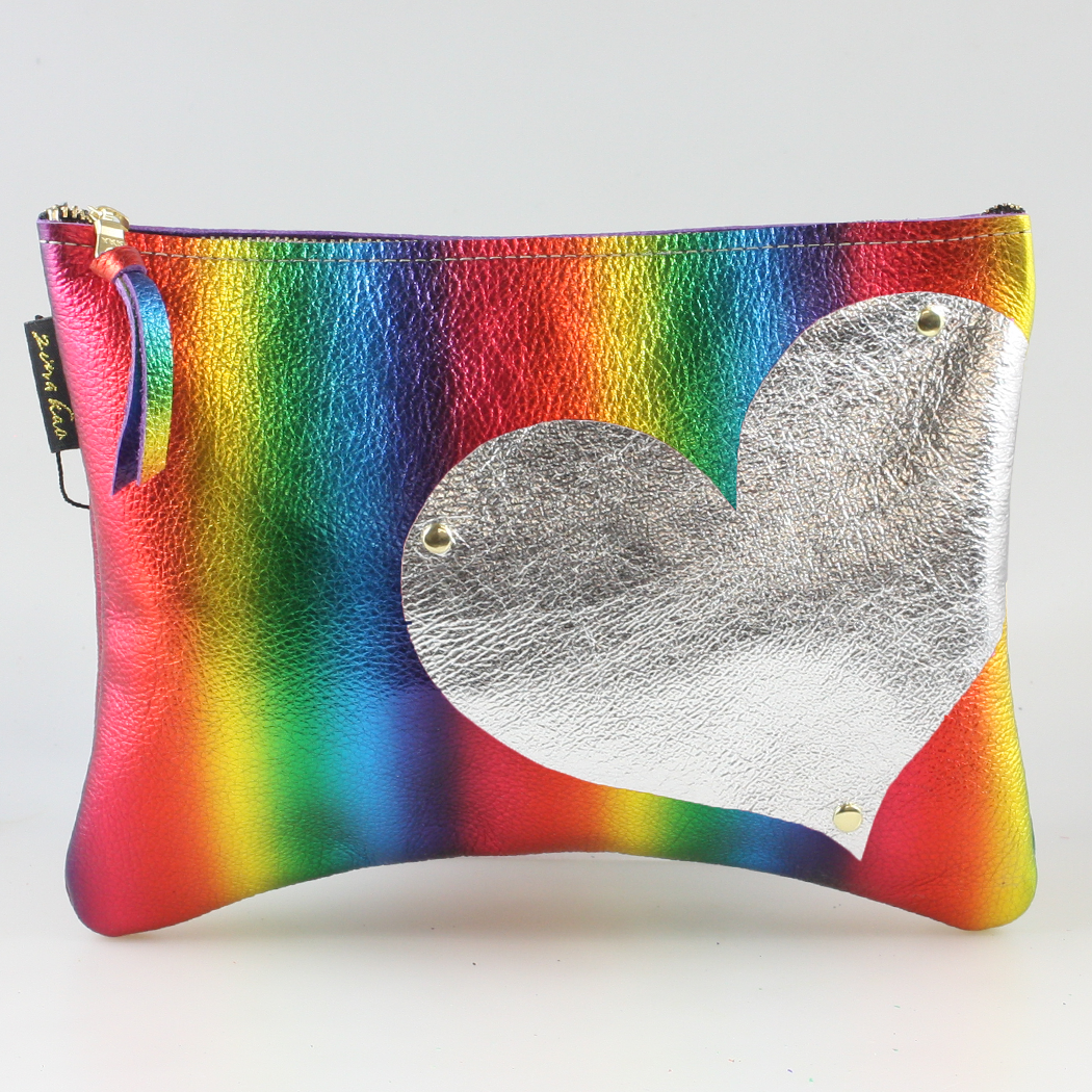 Side Heart Appliqué Clutch Bag