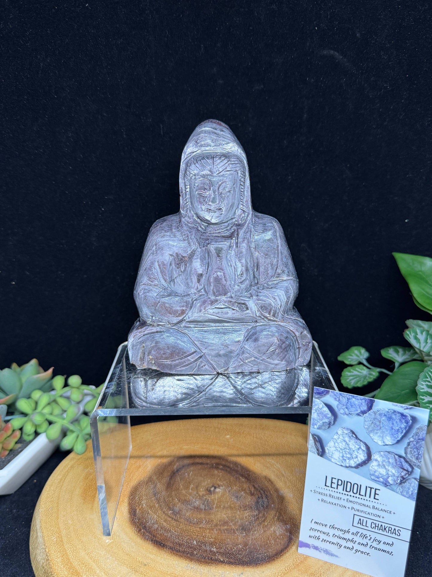 Rare Purple Mica Lepidolite Guan Yin carving G588