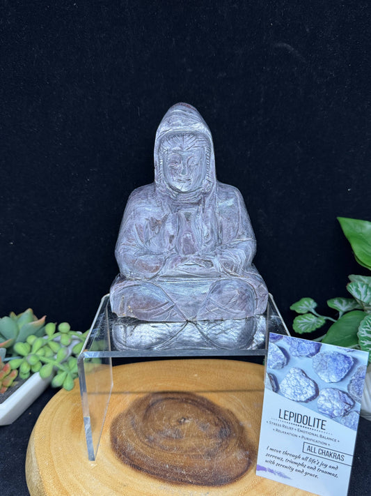 Rare Purple Mica Lepidolite Guan Yin carving G588