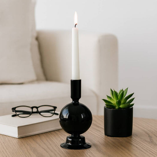 Taper Candle Holder - Black Glass Bubble, 7 in.