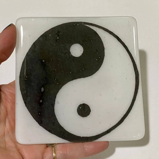 Yin Yang Fused Glass 4" Single Coaster