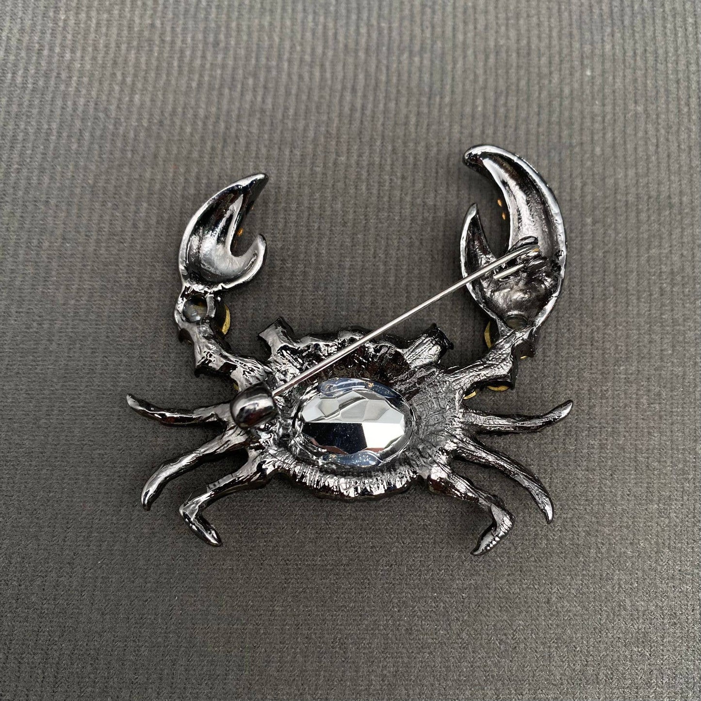 Rhinestone Encrusted Crab Brooch
