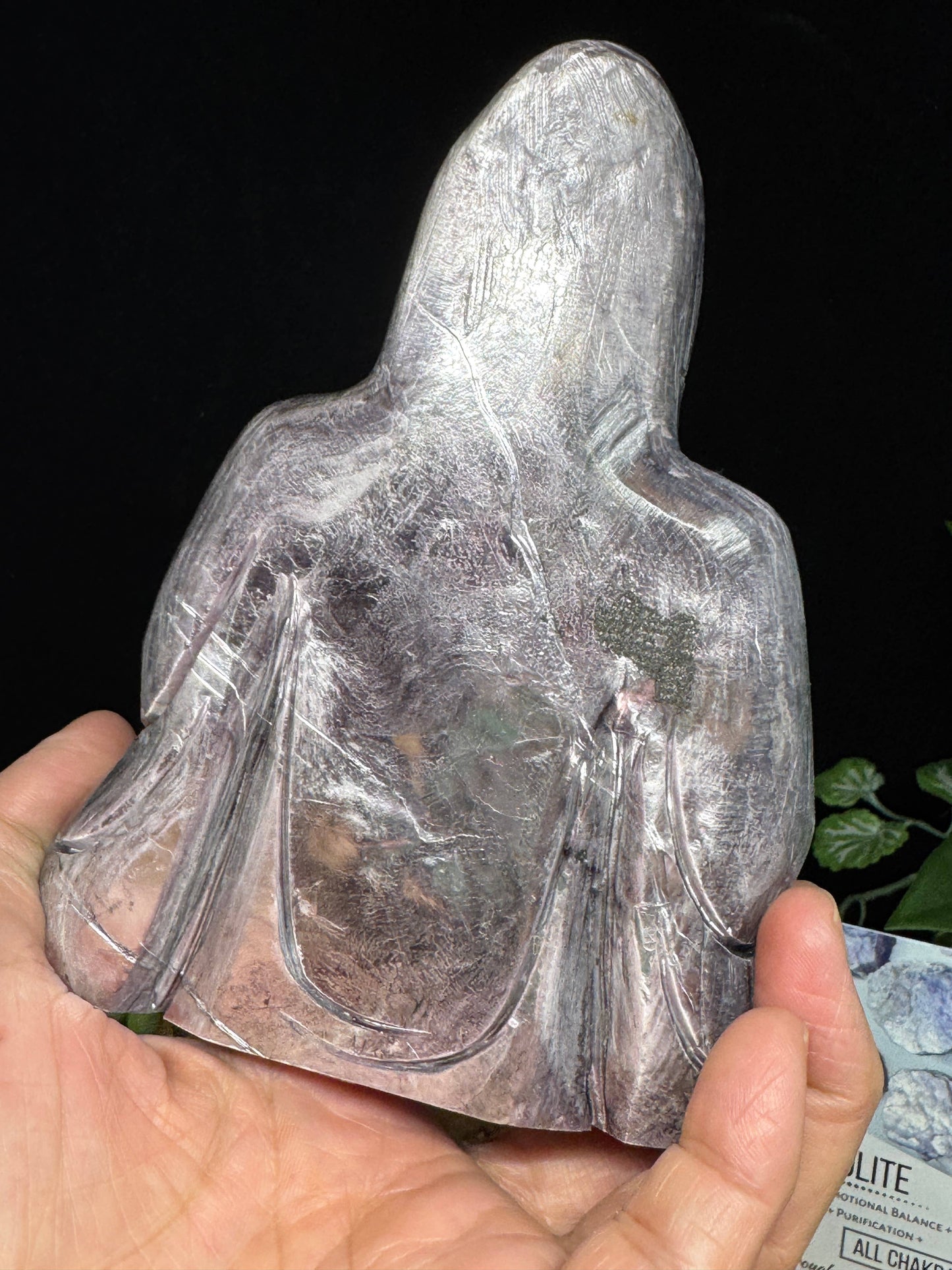 Rare Purple Mica Lepidolite Guan Yin carving G588