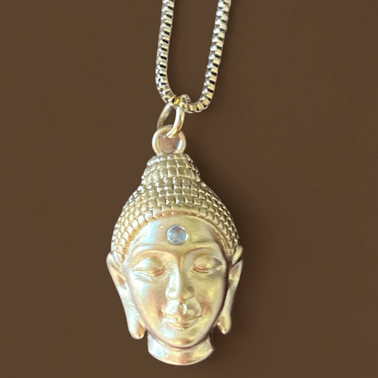 Gold Buddha Moonstone Long Chain Necklace