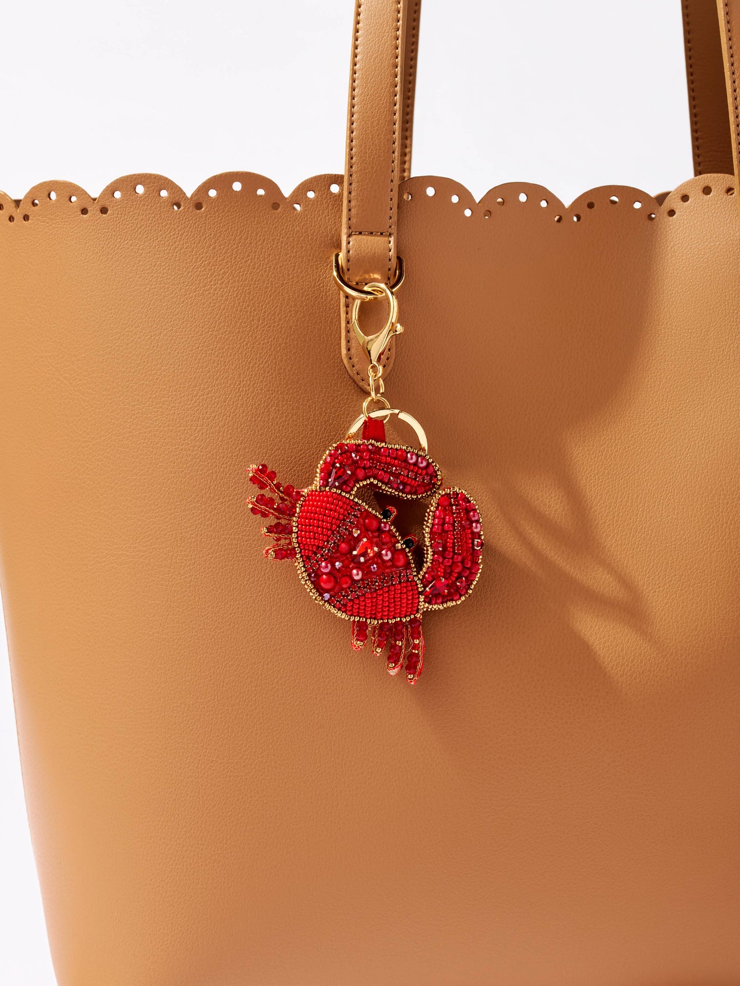 CRAB BEADED BAG CHARM/KEY RING, in RED