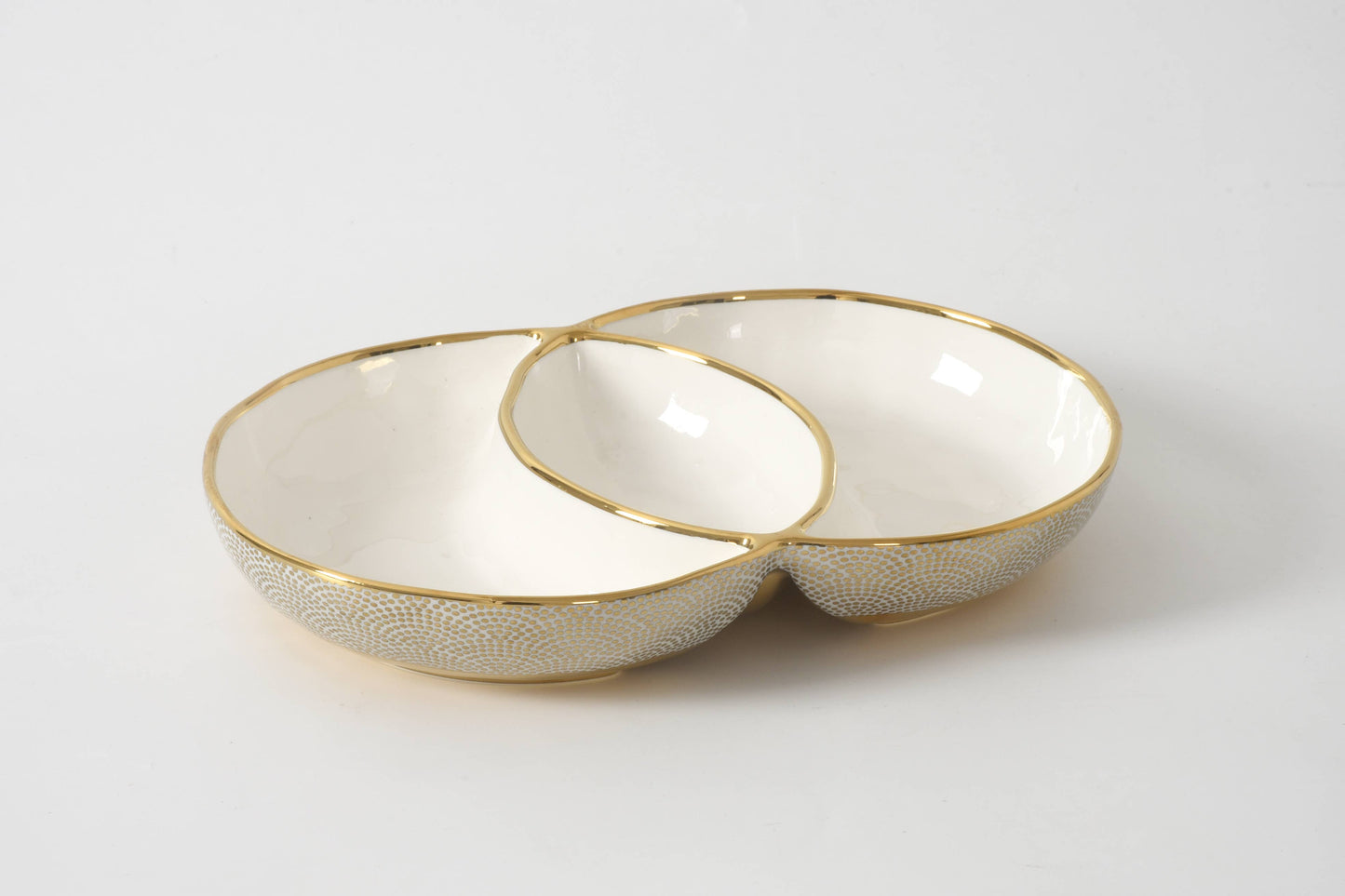 3 Section Server (White Porcelain with Gold Dots)