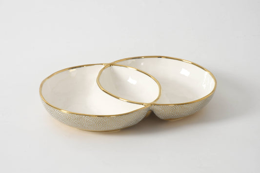 3 Section Server (White Porcelain with Gold Dots)