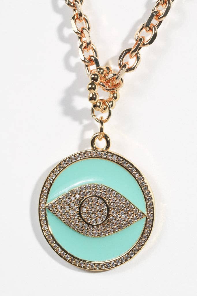 Lucky Charm: Faux Turquoise and Crystal Evil Eye Necklace
