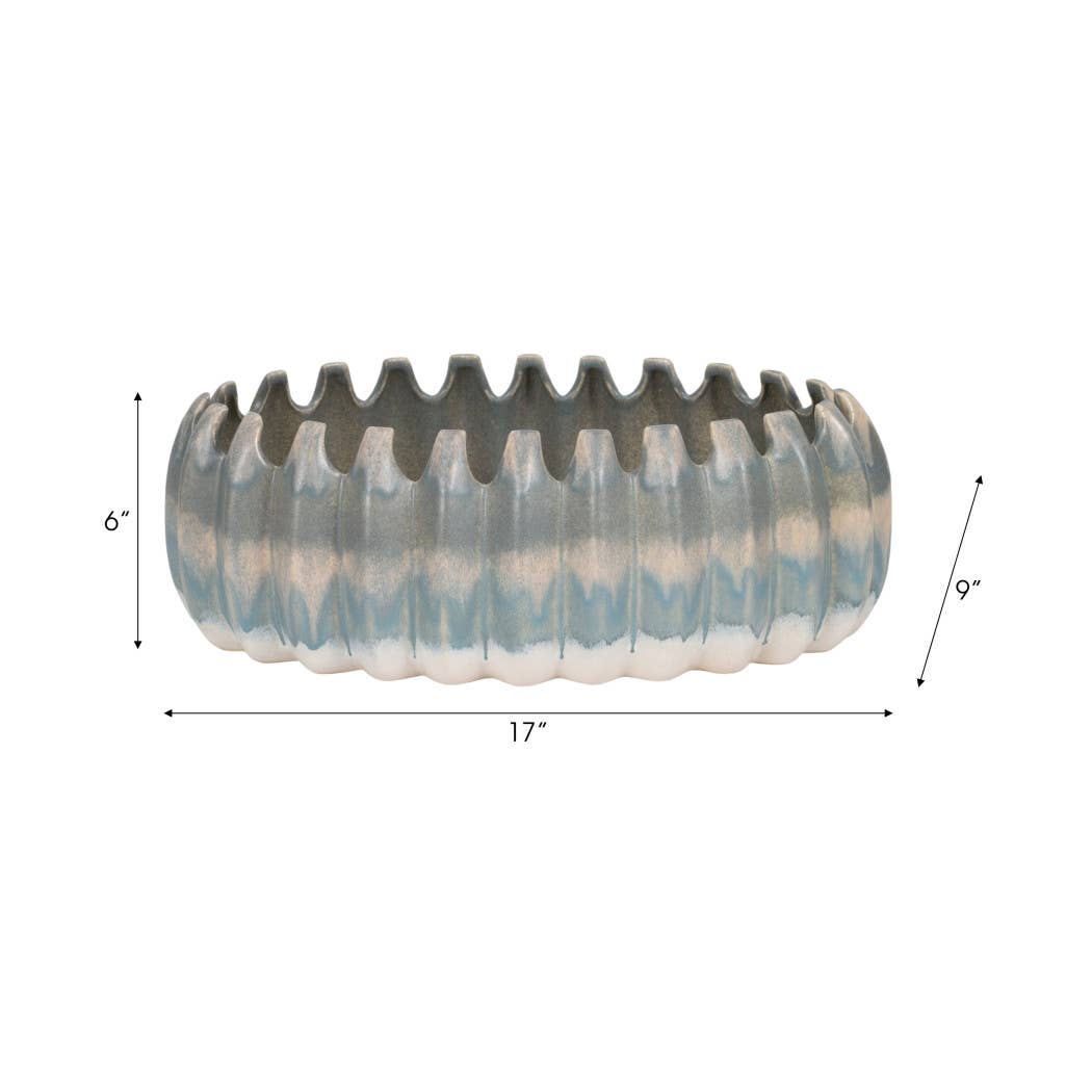 Decorative Bowl - Blue Ceramic Coastal Ombre Style, 17 in.