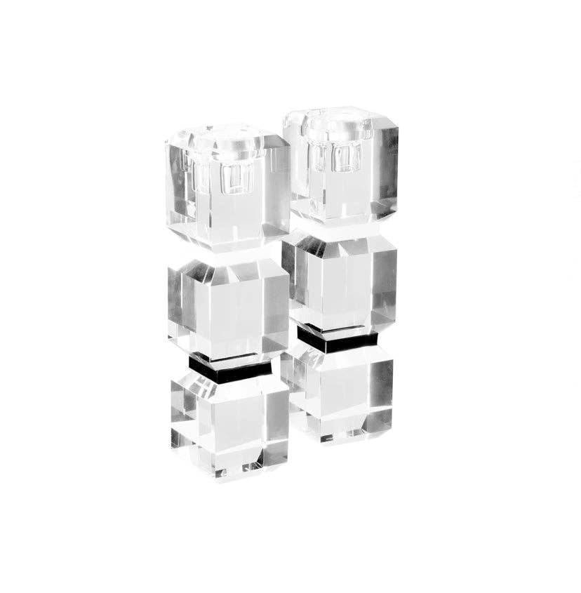Black and White  Color Black Candle Sticks in Crystal (Pair)