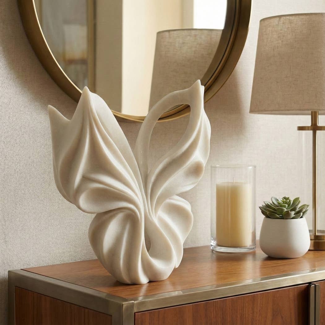 Decorative Sculpture - White Quartz Resin Butterfly, 16 in.