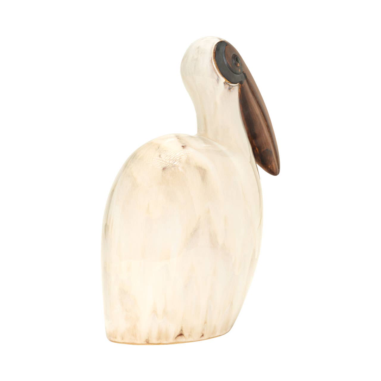 Tall Beige and Brown Ceramic Pelican Bird Sculpture, 15.5"h